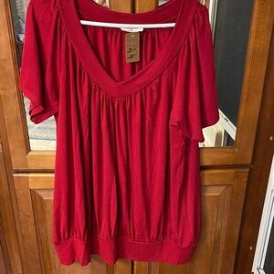Zenana Crimson Red Women's 1X Pleated Tunic NWT Summer 4th of July